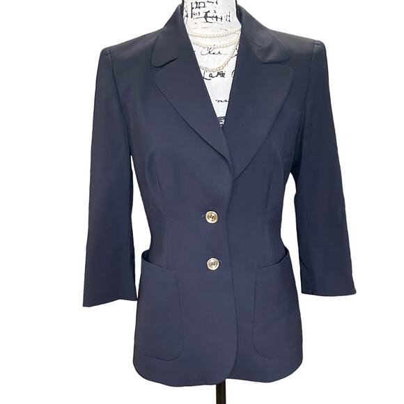 Escada Blazer Black Gold Buttons 2 Button Closure New Wool Jacket 38 Classic - Picture 1 of 9
